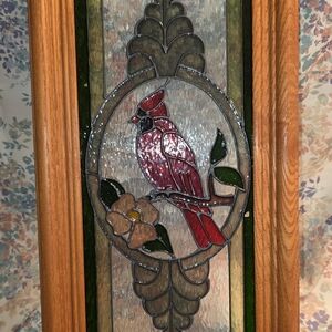 Elegant Stained Glass Panel with Red Cardinal